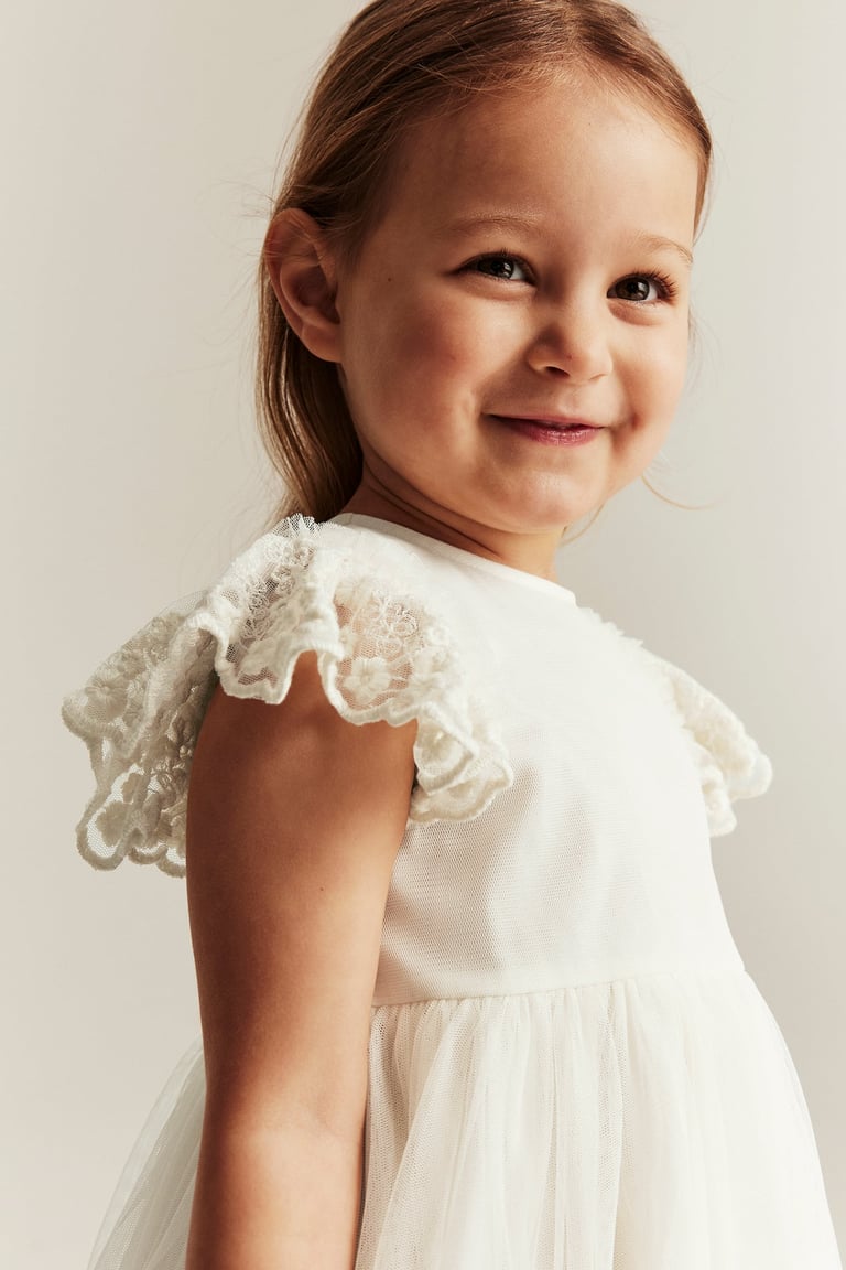 Mesh dress with embroidery | Off-white | Kids | Newbie
