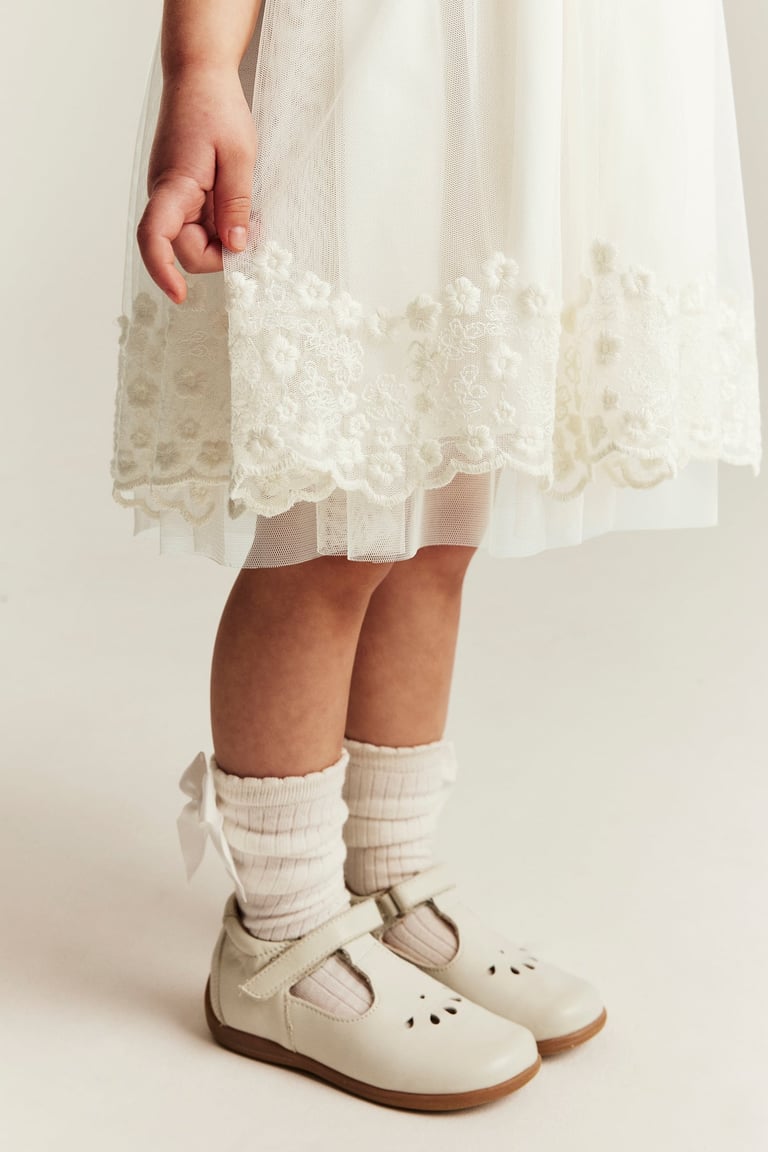 Mesh dress with embroidery | Off-white | Kids | Newbie Mesh dress with embroidery | Off-white | Kids | Newbie