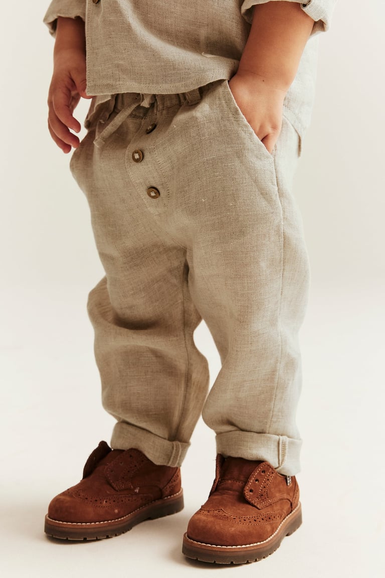 Linen pants with drawstring | Light beige | Baby | Newbie