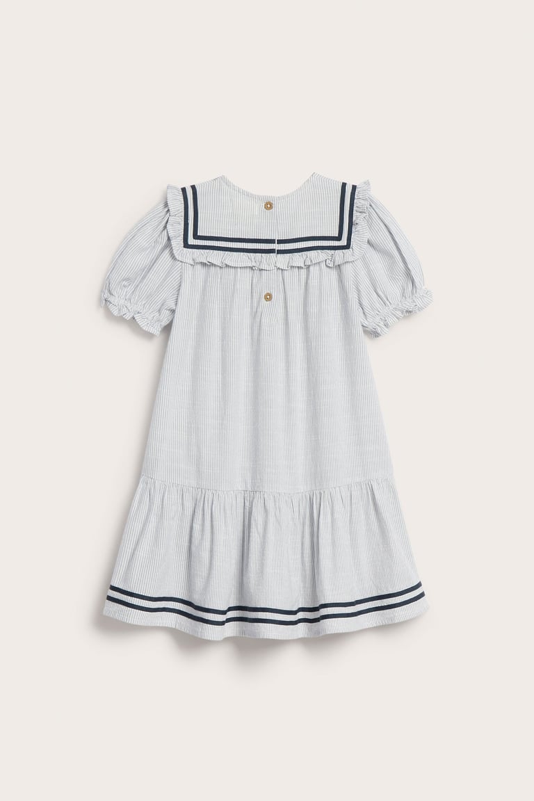 Striped dress with puff sleeves | Blue | Kids | Newbie Striped dress with puff sleeves | Blue | Kids | Newbie