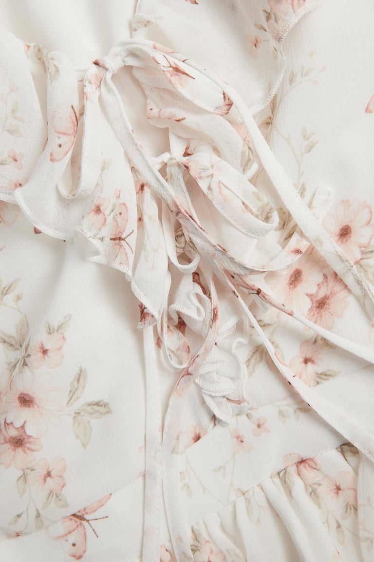 white chiffon floral dress H&M Ivory White Yellow Chiffon Floral Long Sleeve Midi Maxi Dress size 12  14 40