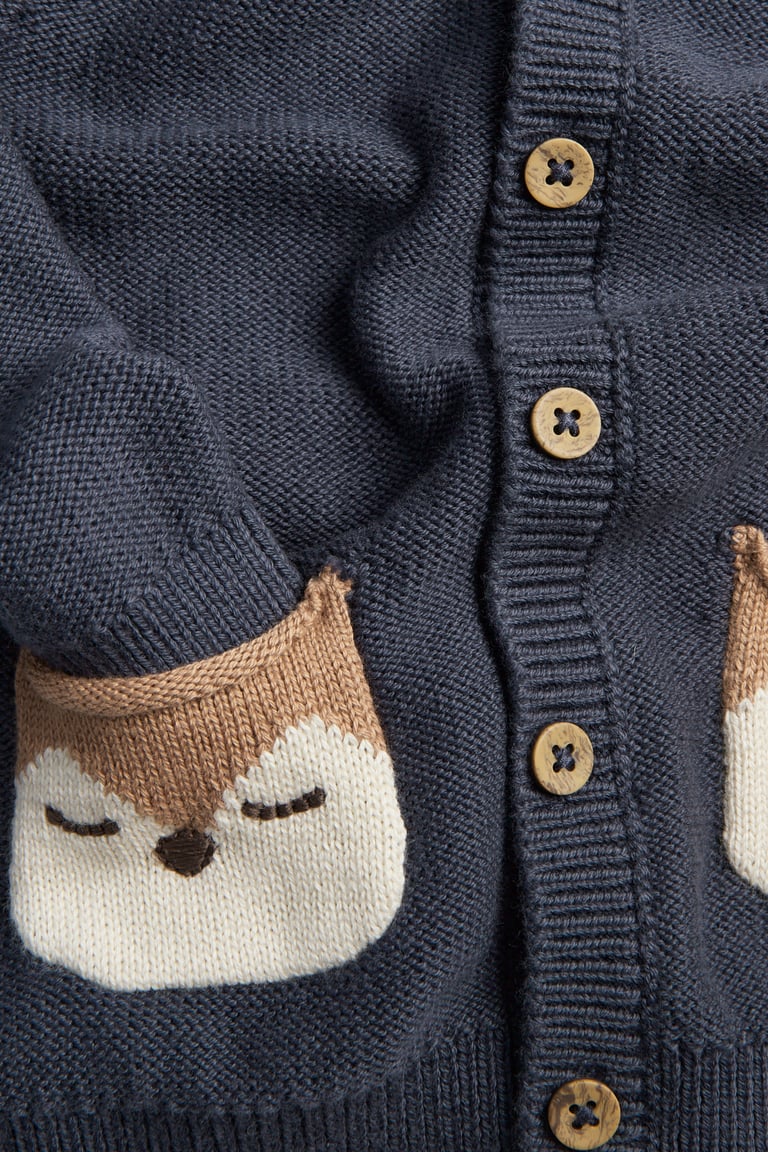 Knitted cardigan with fox motif | Dark blue | Baby | Newbie