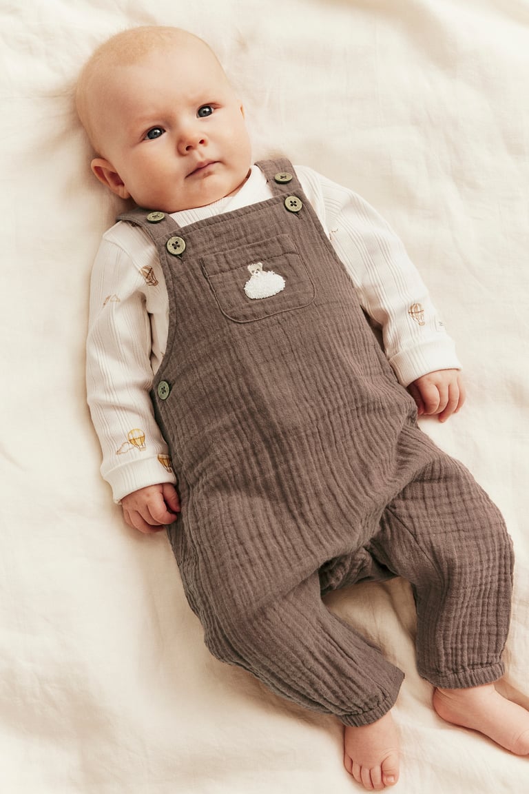 Muslin dungarees | Brown | Baby | Newbie