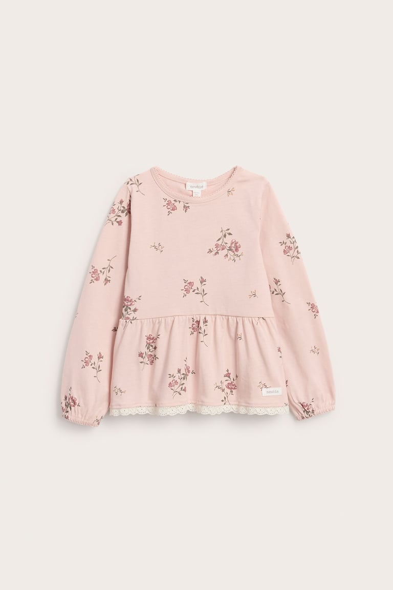 Long-sleeve floral peplum top | Light pink | Kids | Newbie