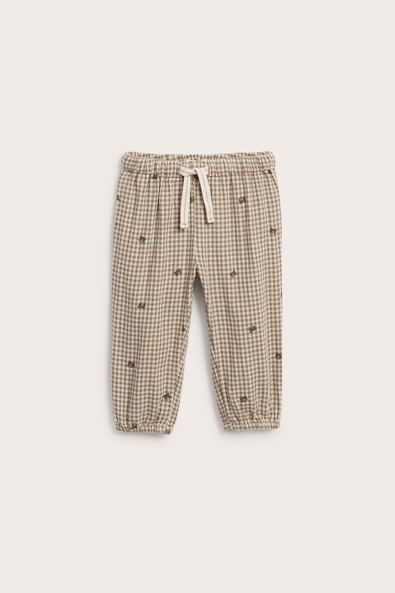 Checkered pants with teddy bear print | Brown | Baby | Newbie