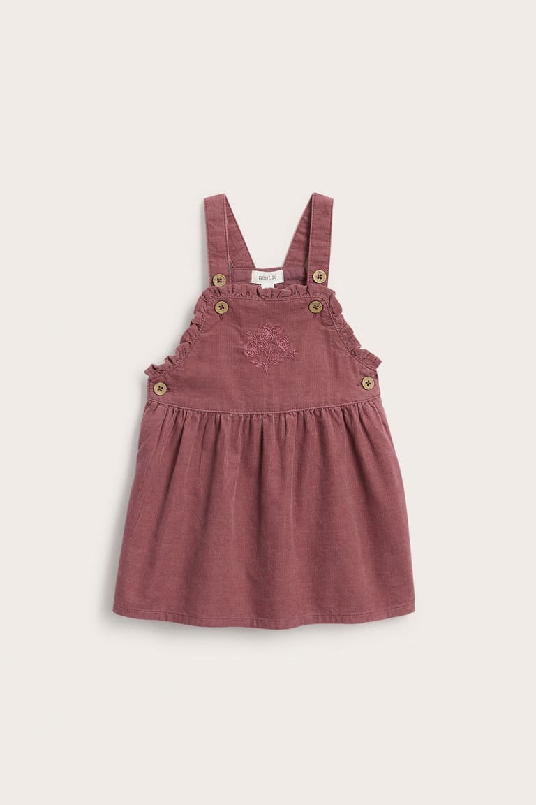 brown cord dungaree dress Corduroy pinafore | Dark red | Baby brown overall dress outfit
