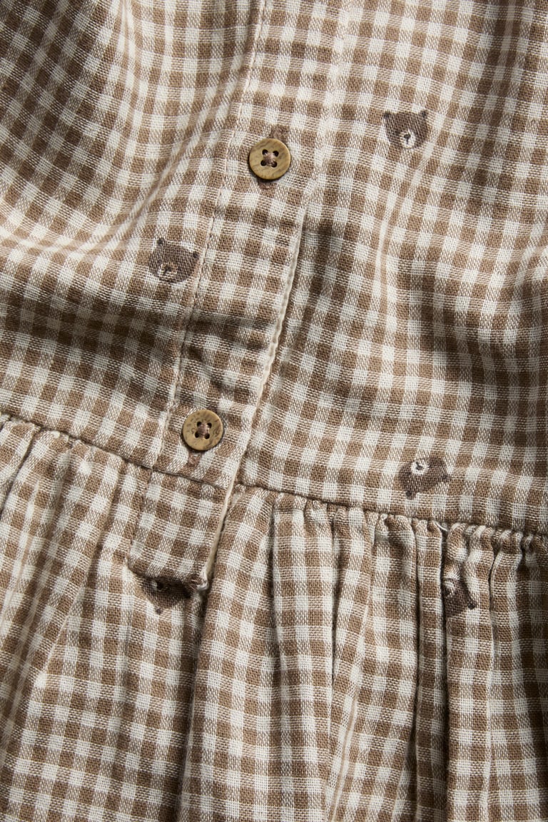 Plaid dress with teddy bears | Brown | Kids