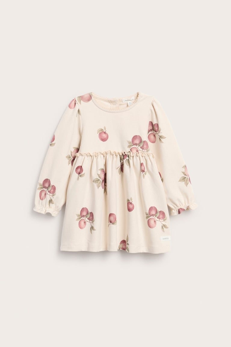 beige toddler dress long sleeve with apple pattern | Light | Baby making it perfect for