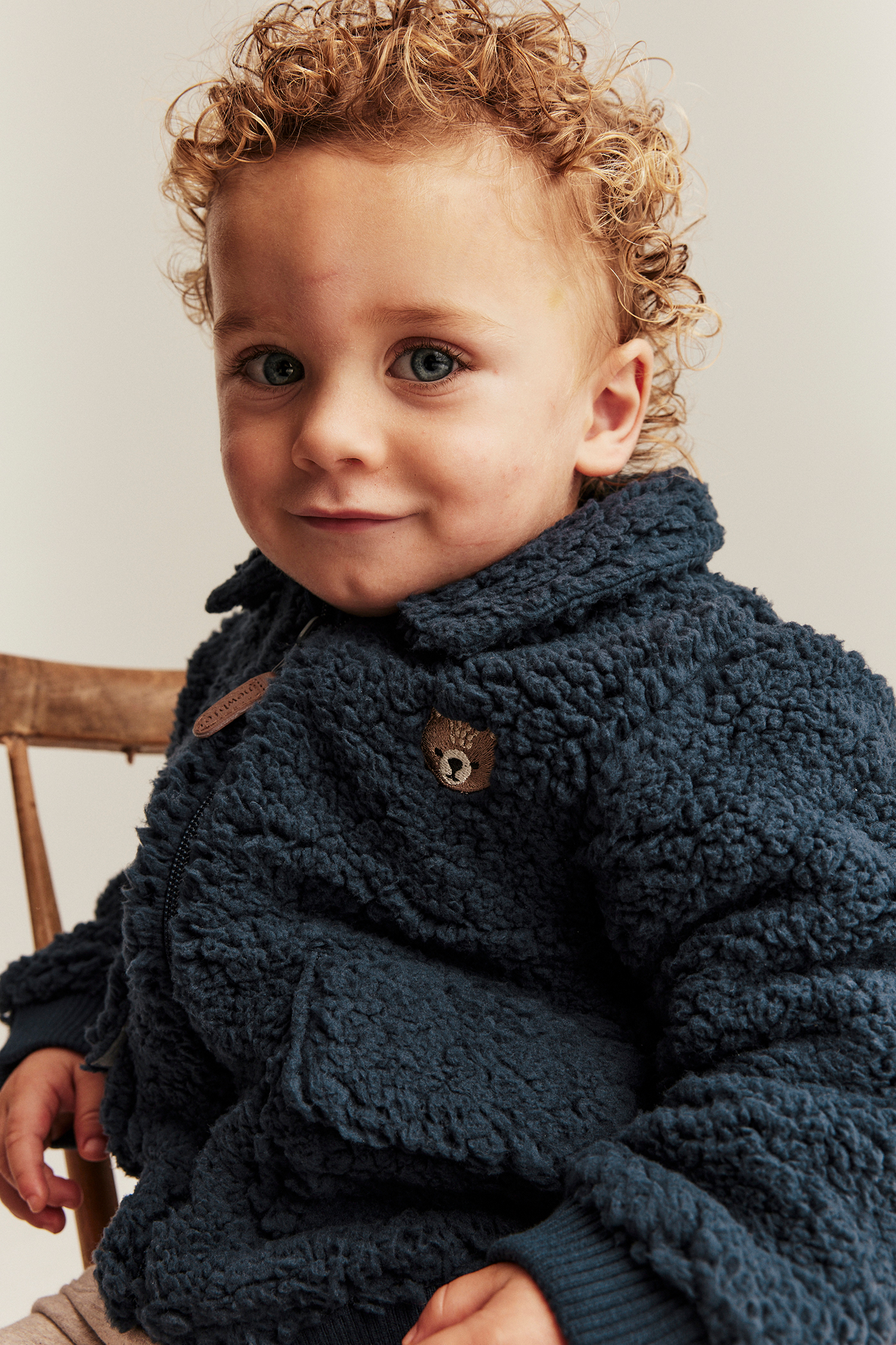 Pile jacket with bear embroidery | Dark blue | Baby | Newbie