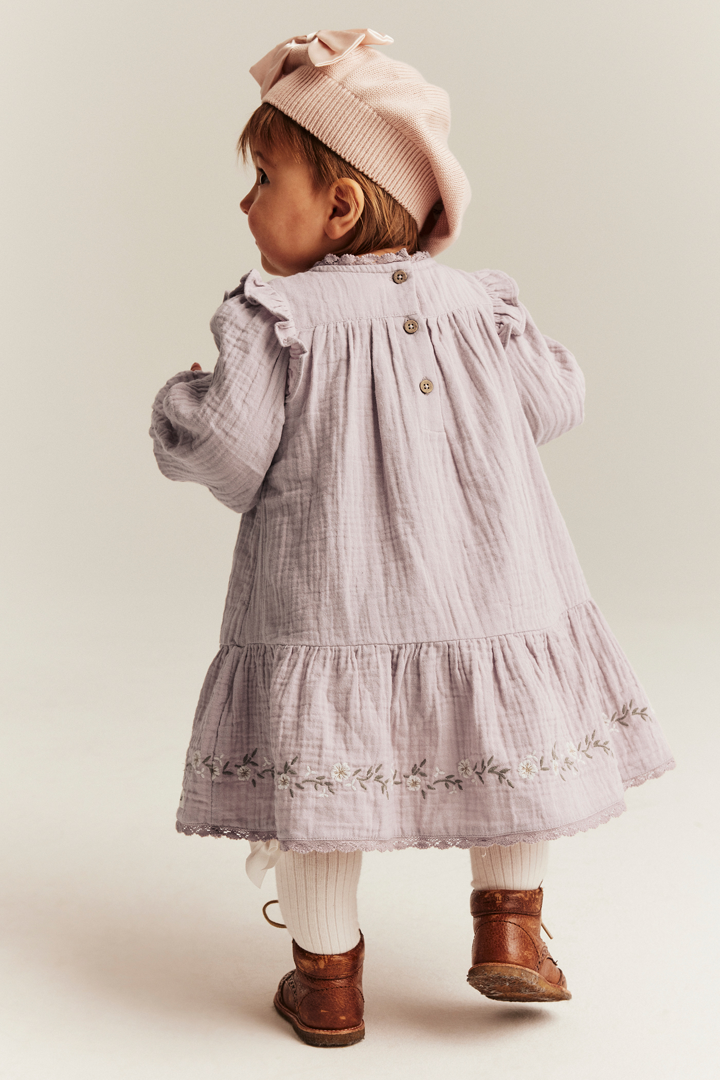Floral woven dress with frills | Light purple | Baby | Newbie