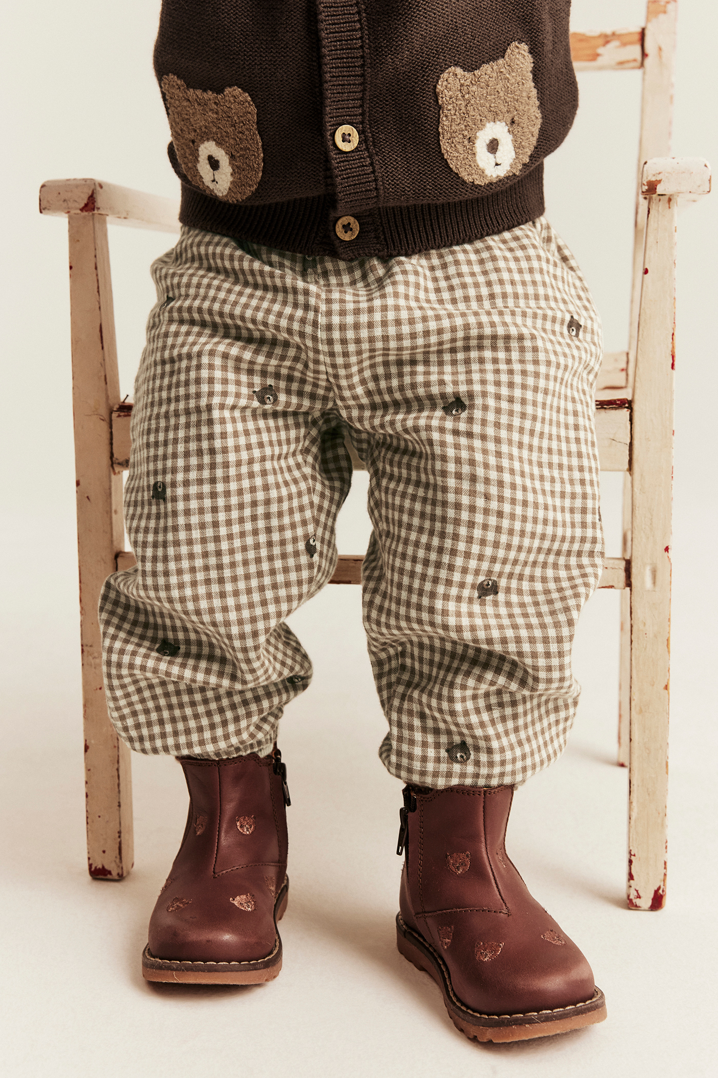 Checkered pants with teddy bear print | Brown | Baby | Newbie